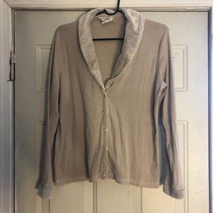 Fresh Produce Medium Tan Sweater with Fuzzy Collar and Cuffs